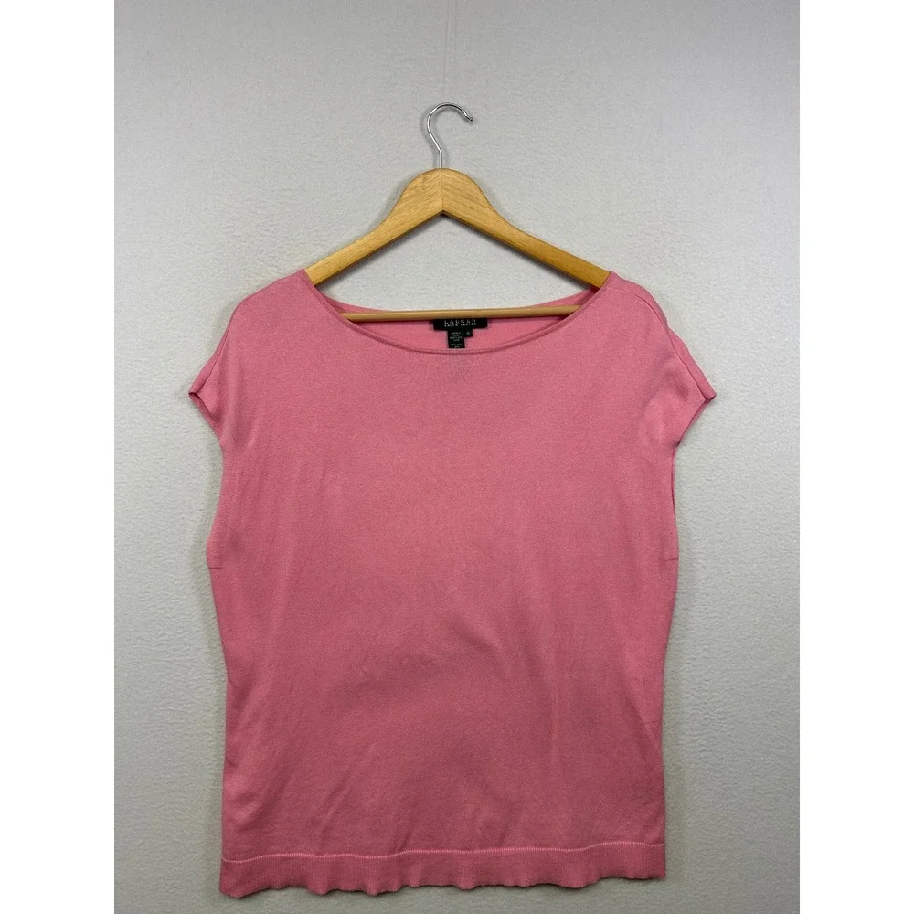 Lauren Ralph Lauren Silk Blend Classic Womens XL Pink Boat Neck Knit Top
